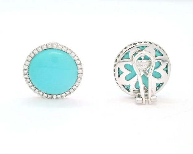 Boucles d'oreilles Leo Pizzo - Boucles d’oreilles en or blanc 18 ct avec turquoise et diamants 58 Facettes 8440