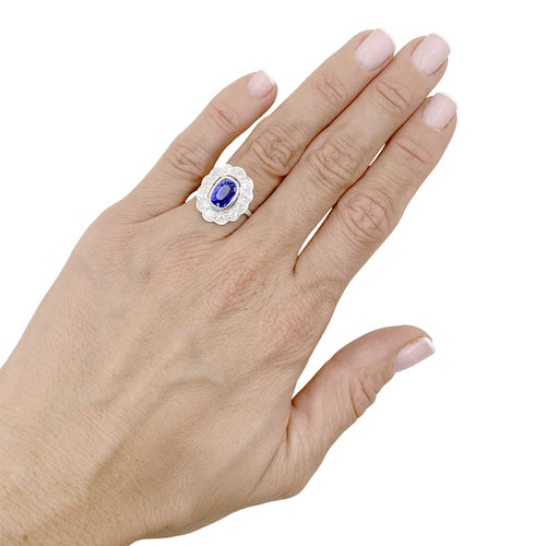 Bague 50 Bague pompadour en platine avec saphir et diamants 58 Facettes 34995