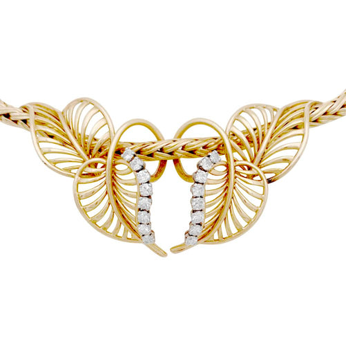 Collier Collier feuillages en or jaune et diamants 58 Facettes 35132