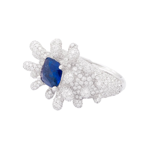 Bague 50 Bague en or blanc 750 avec saphir coussin et diamants 58 Facettes 34081