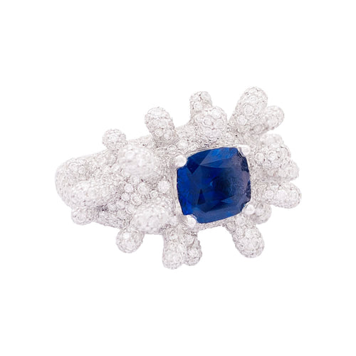 Bague 50 Bague en or blanc 750 avec saphir coussin et diamants 58 Facettes 34081