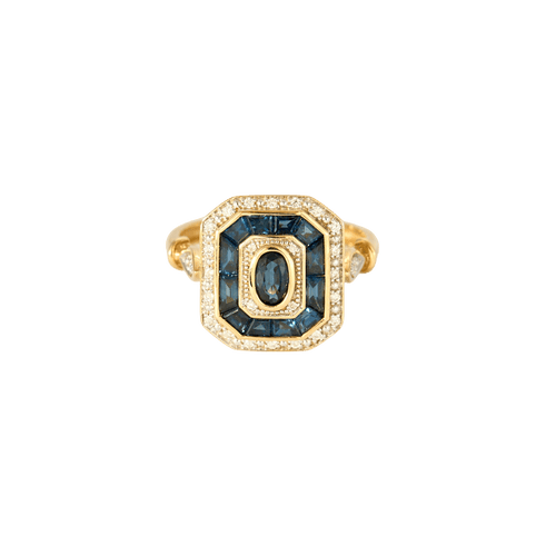 Bague 52 Bague style Art Déco or jaune, diamants, saphirs 58 Facettes