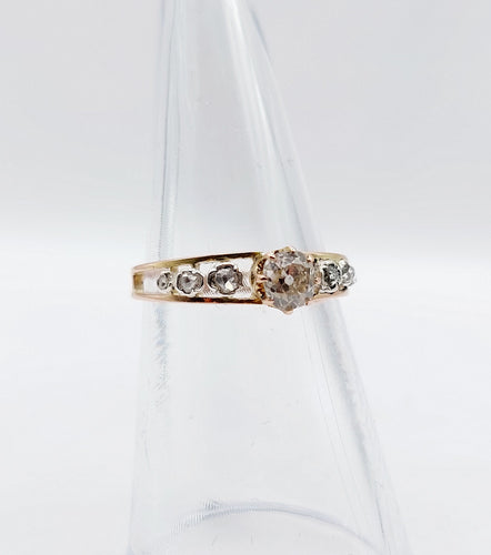 Bague 51.5 Bague victorienne or rose et argent, diamant et diamants 58 Facettes A05591