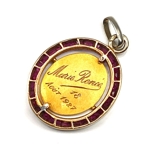 Pendentif Médaille ange en or jaune, datée 1927 58 Facettes AB471