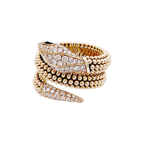 Bague 56 Bague Bulgari, "Serpenti" or rose, diamants et onyx. 58 Facettes 35177