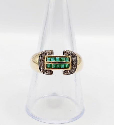 Bague 59 Bague tank style art deco or 18k émeraude calibrées et diamants taille brillants 58 Facettes A05364
