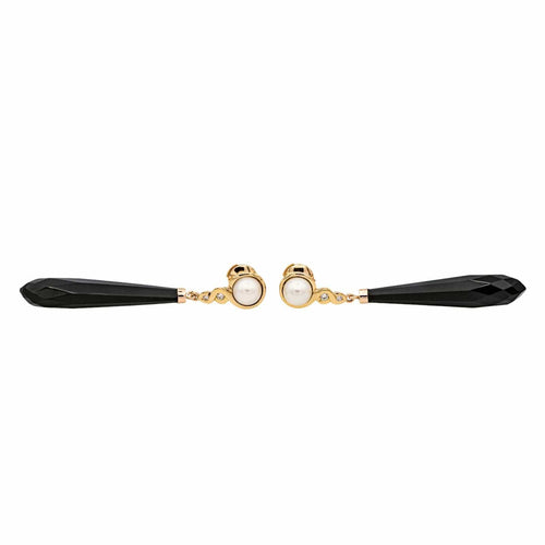 Boucles d'oreilles Boucles d'oreilles Pendantes Or jaune Perle de culture, Onyx, Diamant 58 Facettes 3853930RV