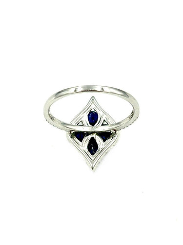 Bague 55 Bague Or Blanc 14K Saphir et Diamants 58 Facettes