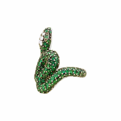 Bague 56 Bague Serpent, or blanc, or noirci, tsavorites et diamants. 58 Facettes 34881