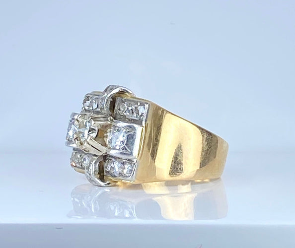 Bague 52 Bague Tank en or 18 carats et platine et diamants 58 Facettes AB517