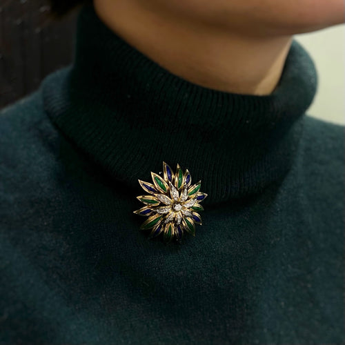 Broche CARTIER - Broche Fleur émail diamants 58 Facettes
