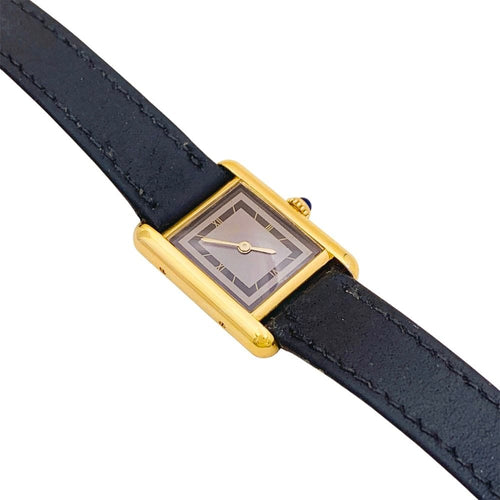 Montre Montre Cartier, "Tank Must", argent plaqué or, cuir. 58 Facettes 34731