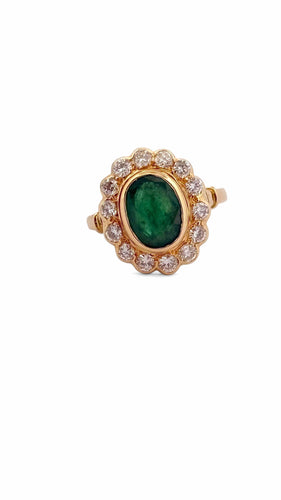 Bague 52 Bague Marguerite en or jaune 18 carats émeraude et diamants 58 Facettes