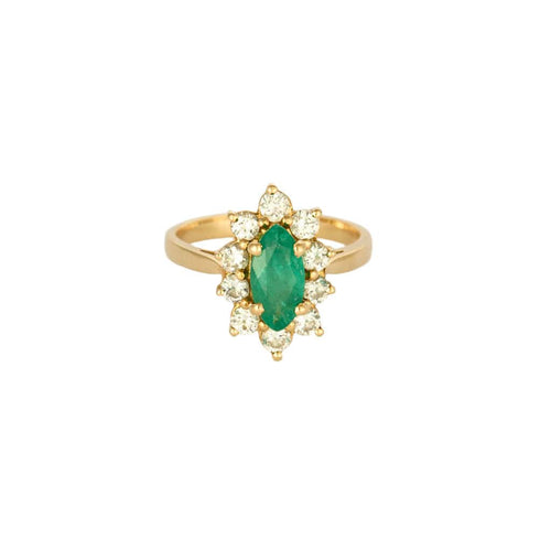 Bague 56 Bague navette, or jaune, diamants et émeraude 58 Facettes SMA01091