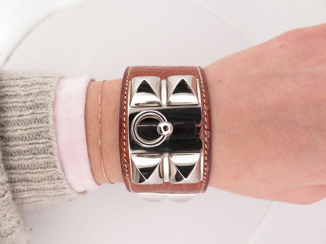 bracelet HERMES medor collier de chien cuir crocodile 16 a 19 cm 58 Facettes 266669