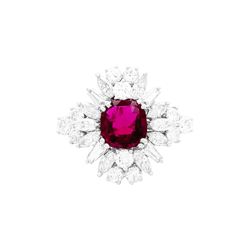 Bague 56 Bague jupe or blanc rubis 1,57 cts et diamants. 58 Facettes 34789