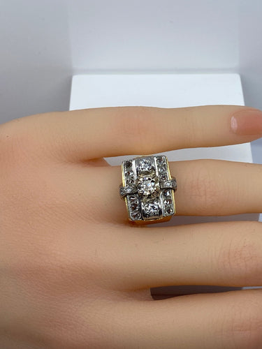 Bague 52 Bague Tank en or 18 carats et platine et diamants 58 Facettes AB517