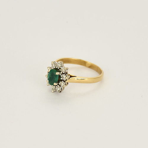 Bague 52 Bague marguerite en or jaune, or blanc, émeraude et diamants 58 Facettes CEC0442