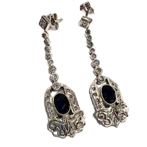 Boucles d'oreilles Boucles d'oreilles en platine de style Art déco avec diamants et saphirs 58 Facettes Q813A