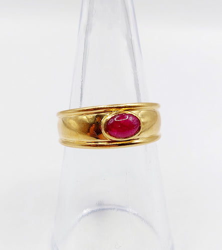 Bague jonc vintage Art Déco or jaune, cabochon de rubis 58 Facettes A06209