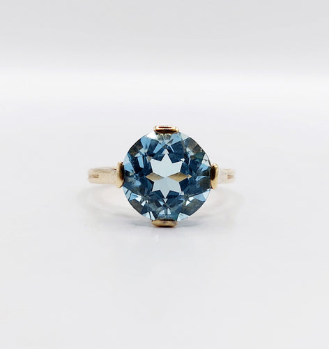 Bague 51 Bague cocktail vintage or jaune et aigue marine 58 Facettes A05744