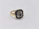 Bague 56 Bague OR Jaune 18k sertie d'un Saphir central, d’éclats de diamants et d'un contour de saphir baguettes 58 Facettes 1-0000448/2