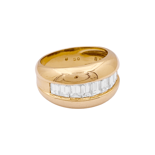 Bague Bague Cartier, "Odin", or jaune, diamants taille émeraudes. 58 Facettes 34672