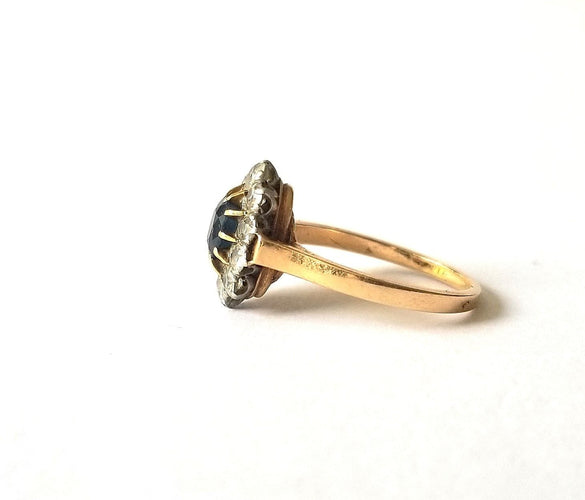 Bague 53 Bague pompadour or jaune 18k - Saphir et Diamants 58 Facettes