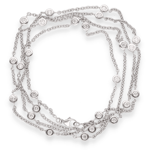 Collier Sautoir en or gris 18K - 80 cm - 2,50 ct de diamants brillants G-VS 58 Facettes FB08732