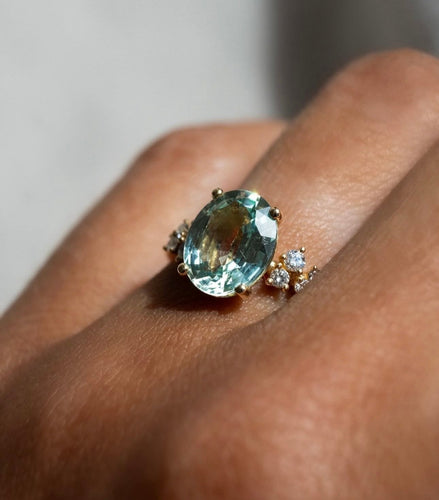 Bague 53 Bague or jaune saphir vert clair 58 Facettes