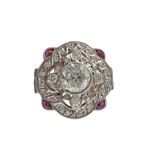Bague 52.5 BAGUE PLATINE STYLE ART DÉCO avec DIAMANT et RUBIS 58 Facettes Q20B