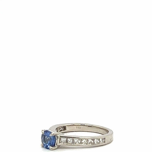 Bague Bague Or Blanc 18 Carats Saphir Certifié et Diamants 58 Facettes