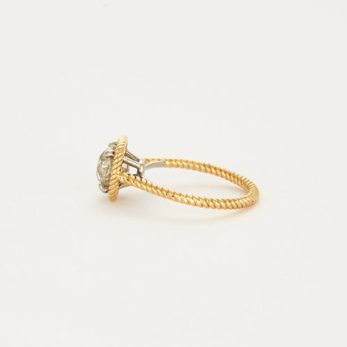 Bague 52 Solitaire Torsadé diamant taille ancienne 1,65 carat en or jaune 18K 58 Facettes