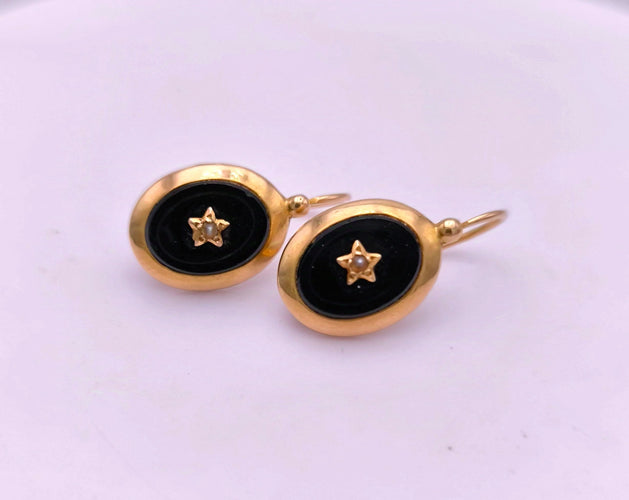 Boucles d'oreilles Boucles d'oreilles Napoléon III or, onyx et perle 58 Facettes