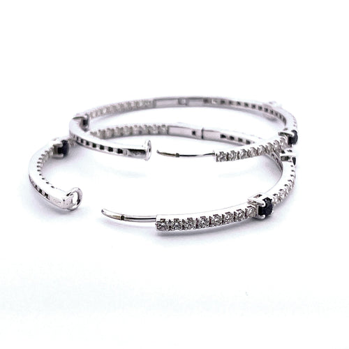 Boucles d'oreilles Créoles or blanc diamants blancs et noirs 58 Facettes