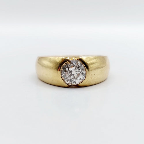Bague 57.5 Bague jonc dôme en or 18k et diamant taille ancienne 1,10 carat 58 Facettes A06531