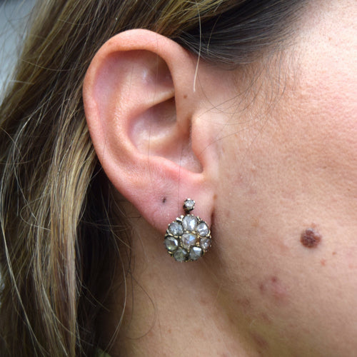 Boucles d'oreilles Boucles d’oreilles victoriennes en or 12k et diamants taille rose 58 Facettes OR154