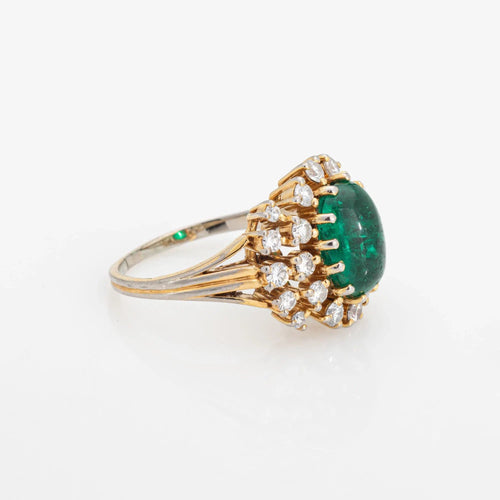 Bague Bague cabochon en diamant émeraude, bague de fiançailles en or vintage avec pierres précieuses 58 Facettes G13426