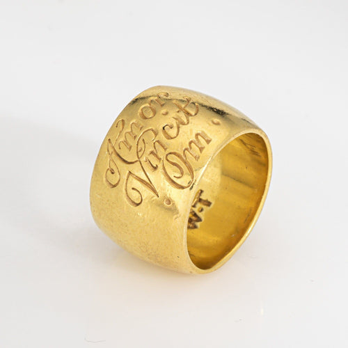 Bague Bague Amor Vincit Om, taille 6, or 18 carats d'occasion, Wright & Teague, anneau large 58 Facettes G13974