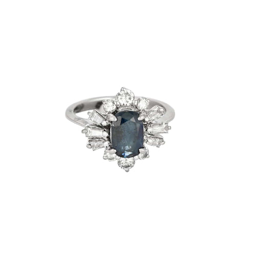 Bague 46,5 Bague marguerite or blanc, saphir et diamants 58 Facettes RAM2764