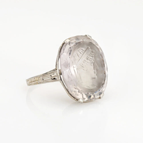 Bague 51 Bague Art Déco en cristal de roche des années 1920 58 Facettes G13556