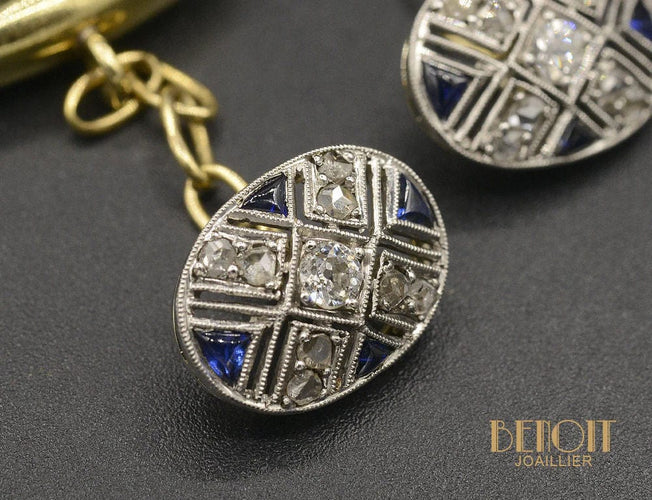 Boutons de manchette Boutons de Manchettes Art Déco Saphirs Diamants 58 Facettes A10586
