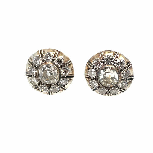 Bague Ensemble bague et boucles d'oreilles victoriennes en or et argent avec diamants 58 Facettes