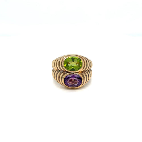 Bague 54 BULGARI - Bague Double Baccellato en or, péridot et améthyste 58 Facettes