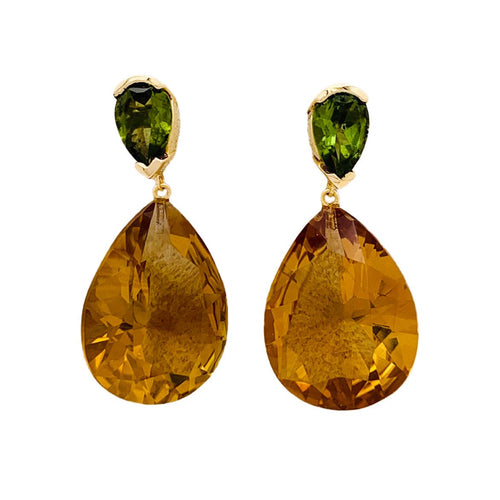 Boucles d'oreilles Boucles d'oreilles pendantes, citrines et péridots. 58 Facettes 34069