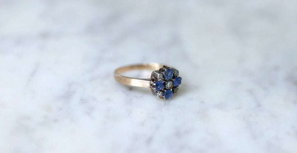 Bague Bague ancienne saphirs et diamants sur or rose 58 Facettes