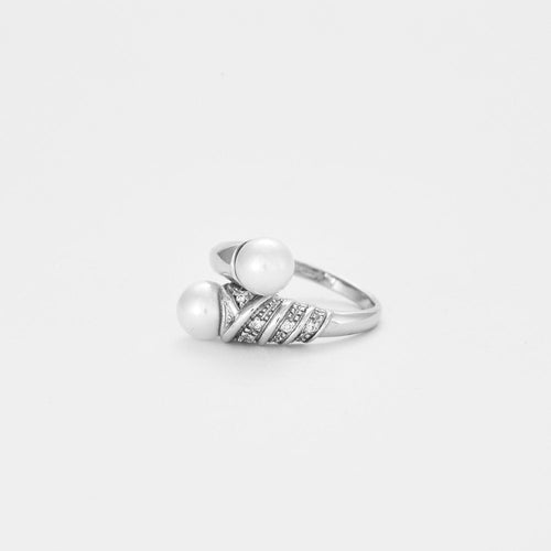 Bague 55 Bague Toi et Moi diamants et perles 58 Facettes 2547