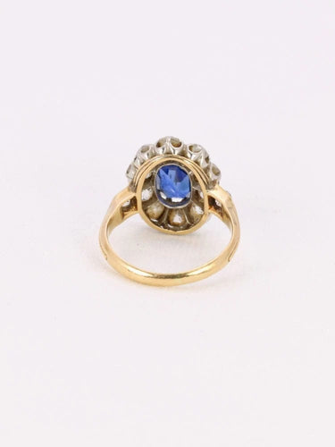Bague 50 Bague marguerite ancienne or rose saphir coussin diamants 58 Facettes 1040.9
