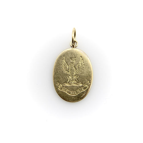 Pendentif Ave Maria Aigle en or 18 carats, style victorien, gravé à la main