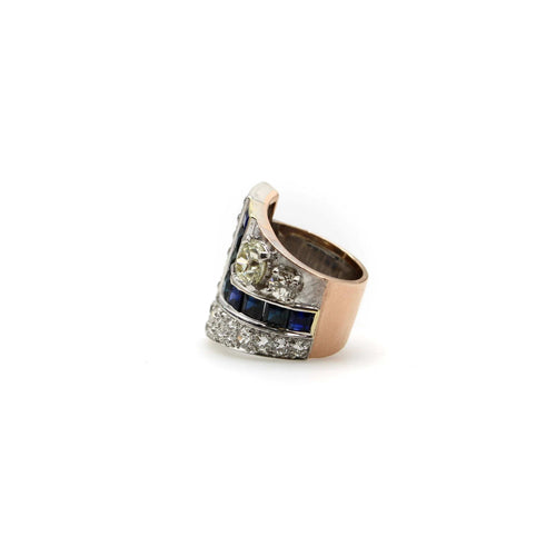 Bague 52 Art Deco Platinum Topped Diamond and Sapphire Ring with 14K Gold Shank 58 Facettes